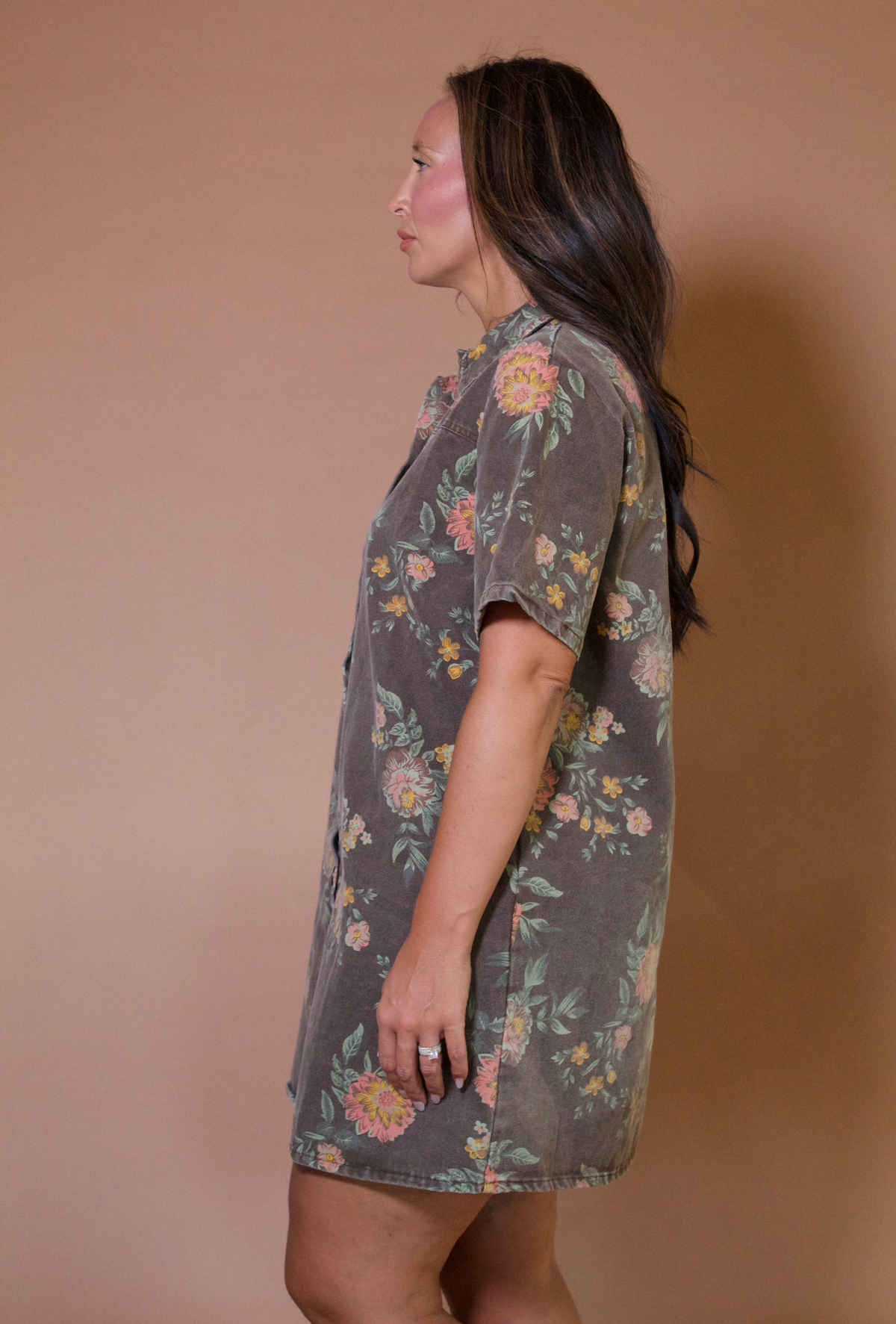 BAYLOR BROWN FLORAL DENIM DRESS