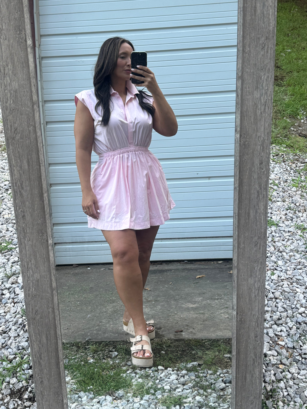 Sleeveless Collared Dress - Soft Pink
