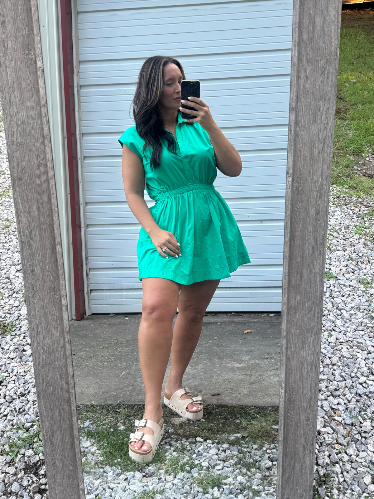 Sleeveless Collared Dress - Green