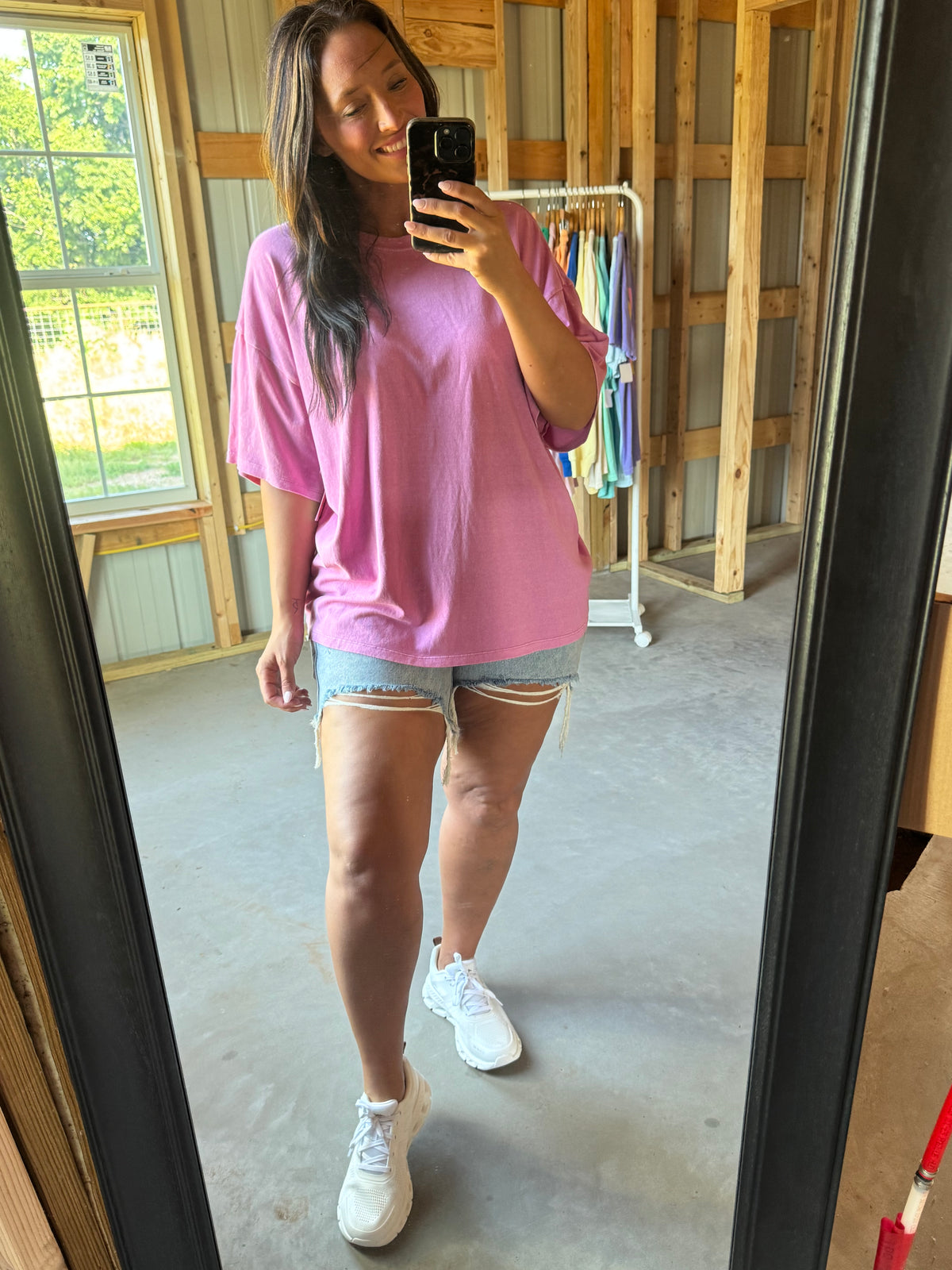 Oversized Mineral Wash Tee - Fuschia