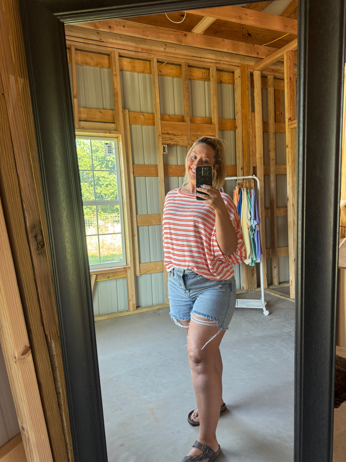 Striped Terry Cloth Top - Tangerine