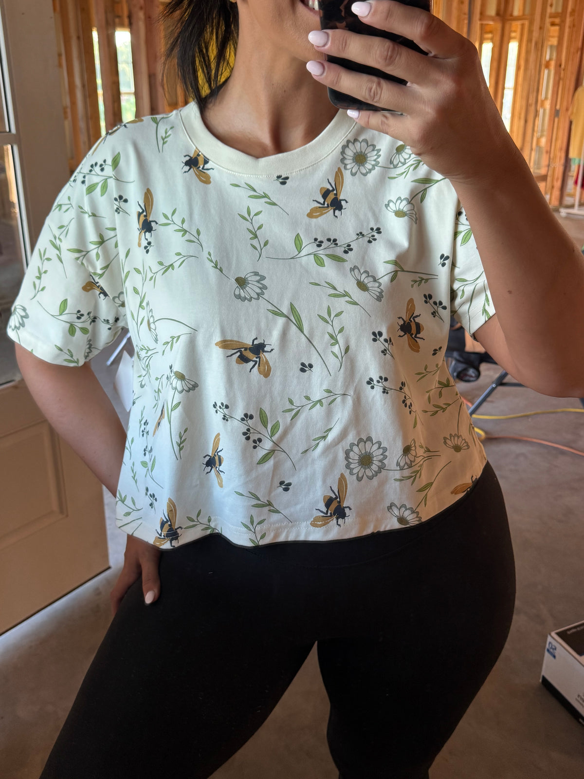 Floral Bee Print - Long Crop